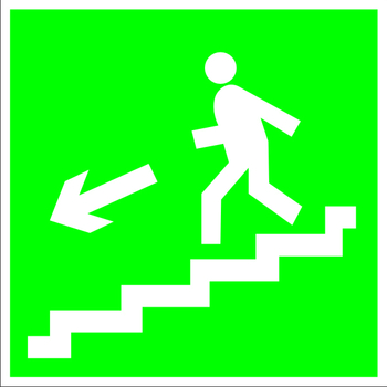 E14 направление к эвакуационному выходу по лестнице вниз (левосторонний) (пластик, 200х200 мм) - Знаки безопасности - Эвакуационные знаки - Магазин охраны труда ИЗО Стиль